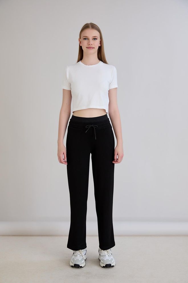 Sortie Collection Schwarz Jogginghose Mit Kordelzug Und Schräger Tasche Großhandelskleidung Lässig