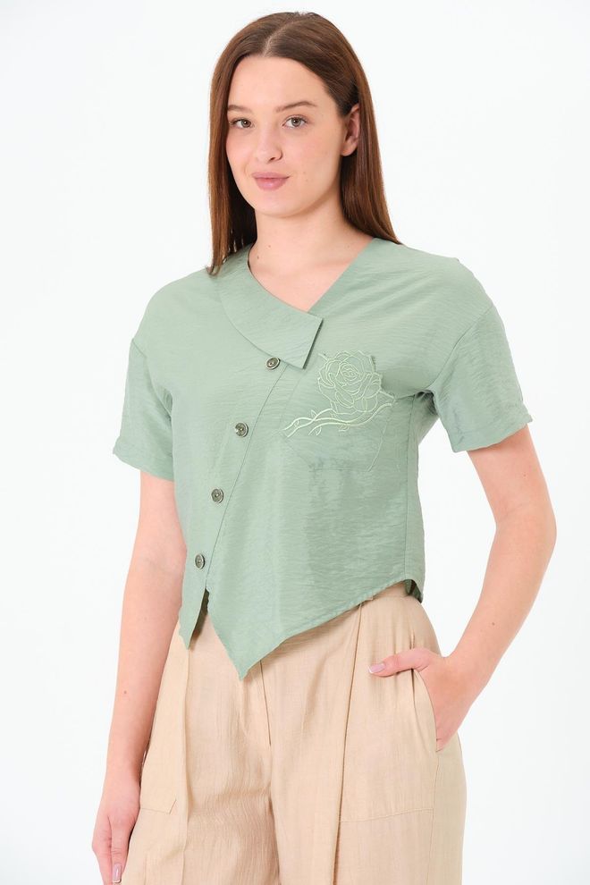 Sortie Collection Chemise Verte Décontractée Élégante Vêtements en gros Décontracté