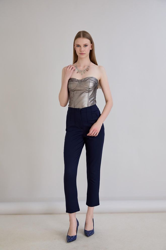 Sortie Collection Pantalón Azul Marino Cigarrillo Con Cintura Alta Ropa al por mayor Casual