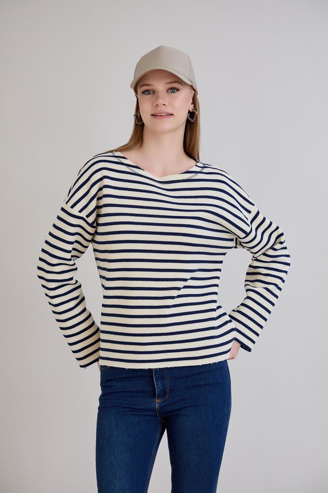 Sortie Collection Синий Полосатый Повседневный Свитер Оптовая продажа одежды Повседневный