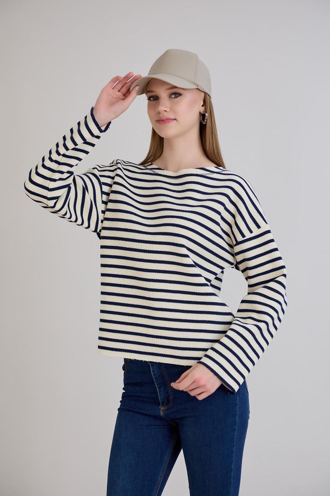 Sortie Collection Blue Striped Casual Sweater Wholesale Clothing Spring
