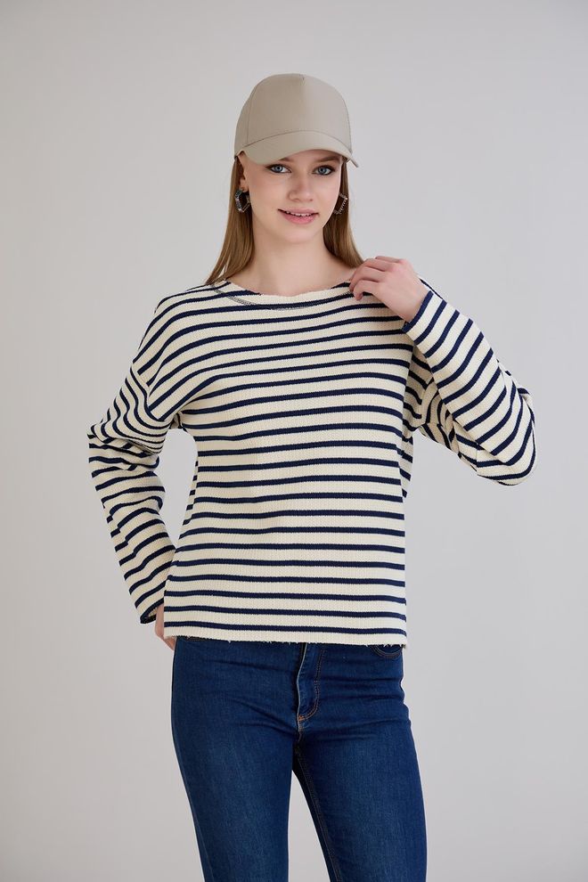 Sortie Collection Blue Striped Casual Sweater Wholesale Clothing 1