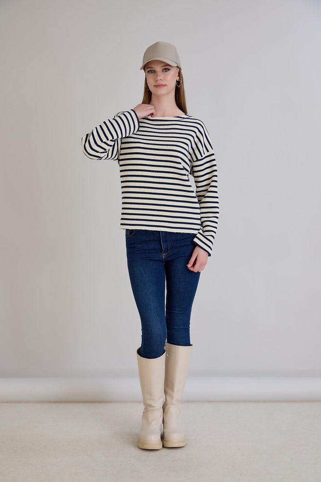 Sortie Collection Blue Striped Casual Sweater Wholesale Clothing Lounge