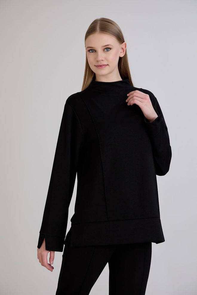 Sortie Collection Schwarze Bluse Mit Hohem Hals Und Langarm Großhandelskleidung Modest
