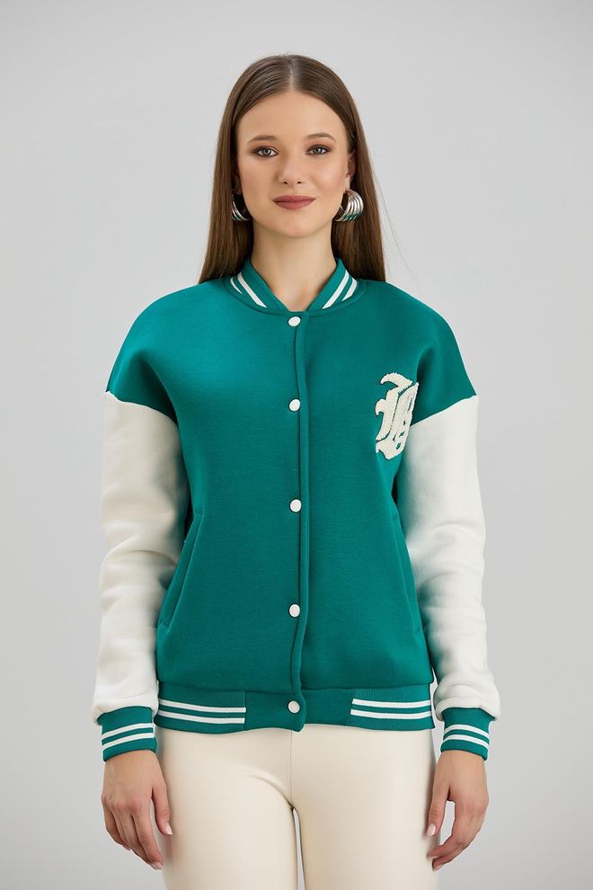 Sortie Collection Grüne Varsity Jacke Großhandelskleidung Lässig