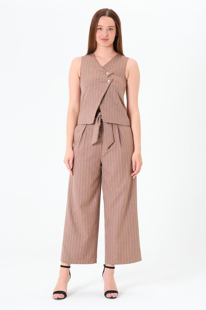 Sortie Collection Brauner Formal Gestreifter Weste Mit Schrägen Taschen Großhandelskleidung Formal