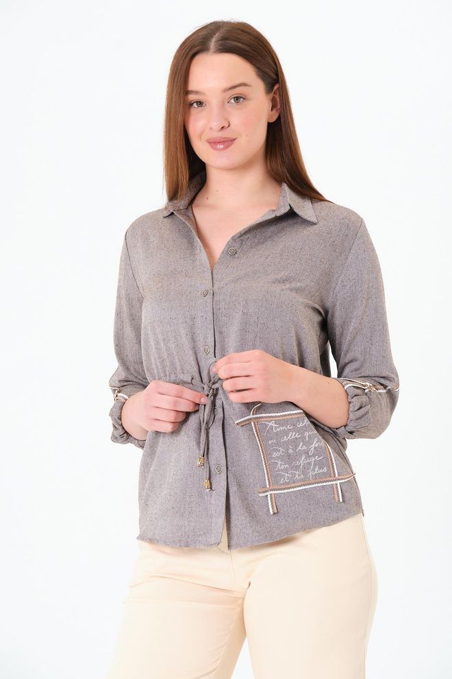Sortie Collection Grey Casual Elegant Plus Size Shirt Wholesale Clothing Casual