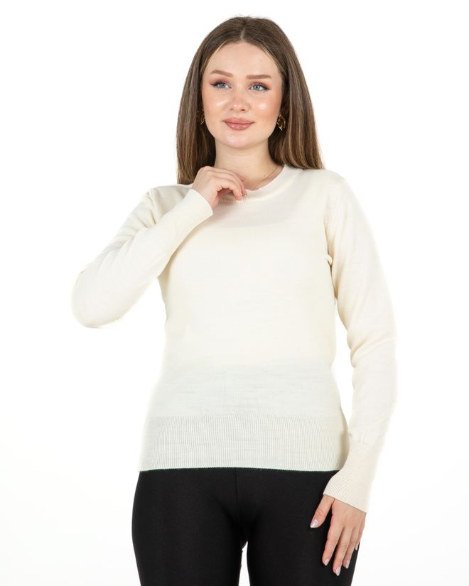 Sortie Collection Екрю Пуловер Тесен Кежуъл Кръгло Деколте Дрехи на едро 1