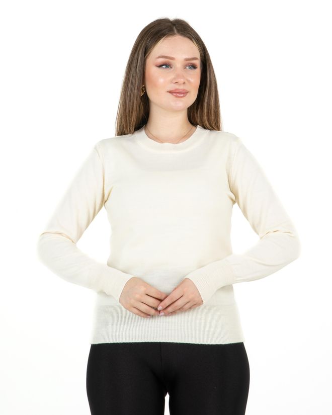 Sortie Collection Екрю Пуловер Тесен Кежуъл Кръгло Деколте Дрехи на едро Работа