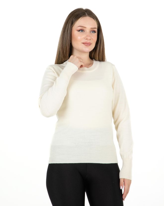 Sortie Collection Екрю Пуловер Тесен Кежуъл Кръгло Деколте Дрехи на едро Препи