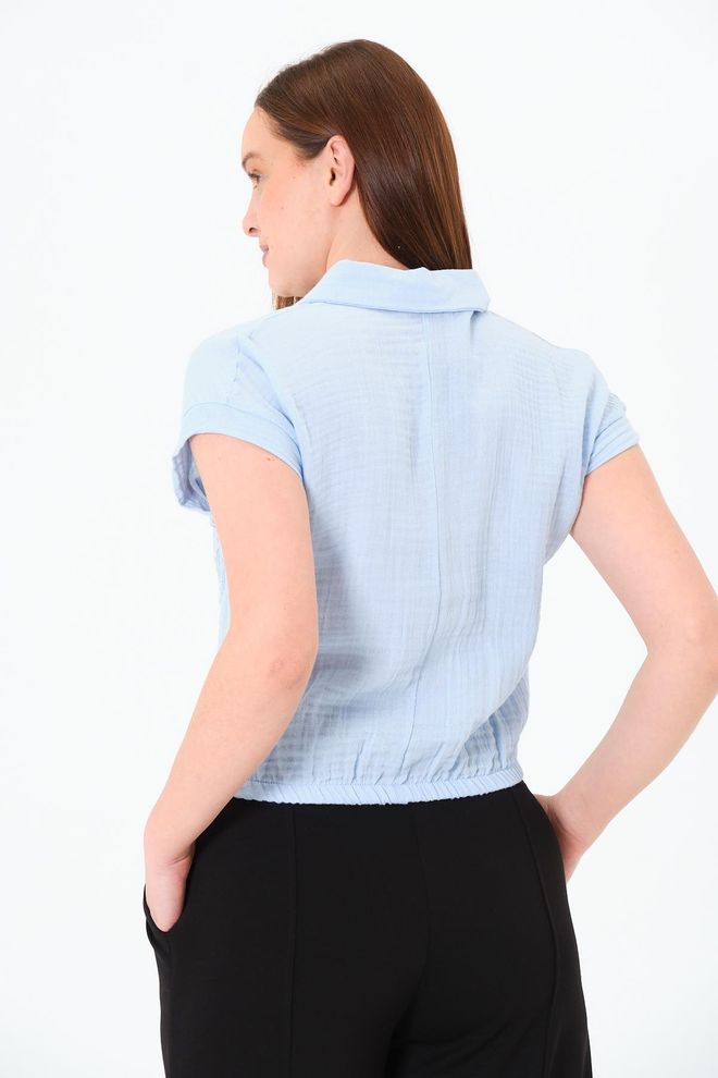 Sortie Collection Blue Casual Cute Buttoned Polo Neck Crop Shirt Wholesale Clothing 5