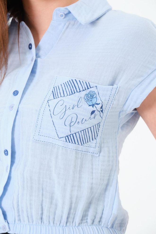 Sortie Collection Blue Casual Cute Buttoned Polo Neck Crop Shirt Wholesale Clothing Cute