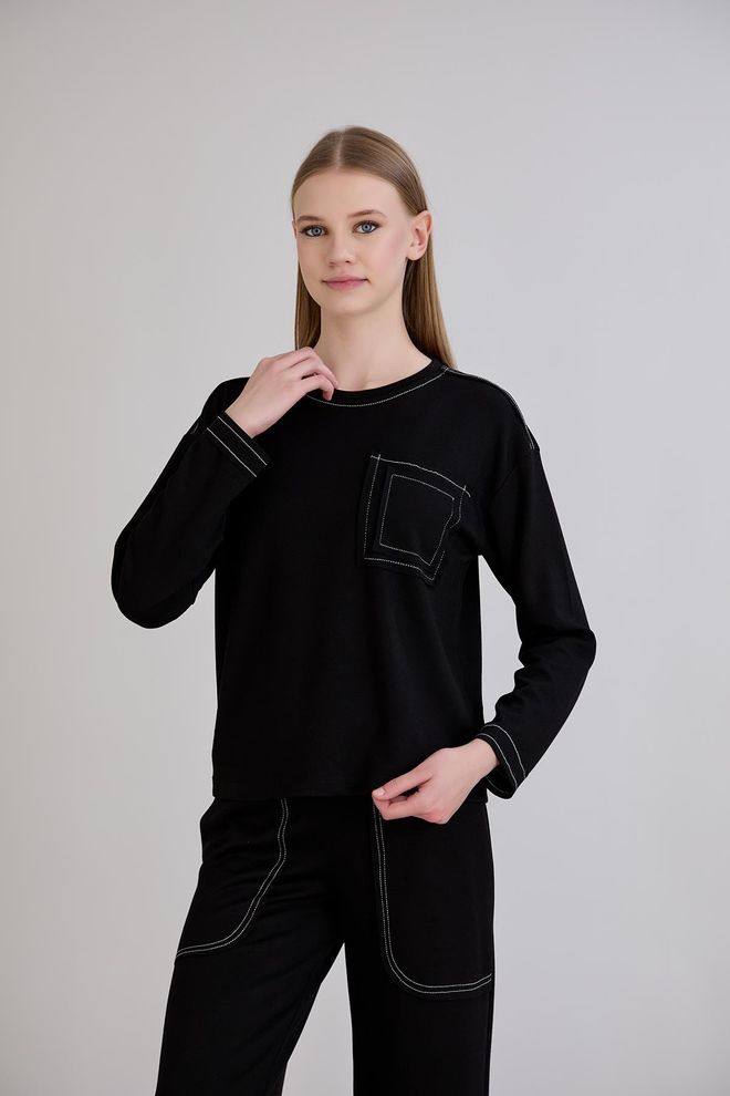 Sortie Collection Schwarz Lässig Streetwear Sport Sweatshirt Großhandelskleidung Lässig