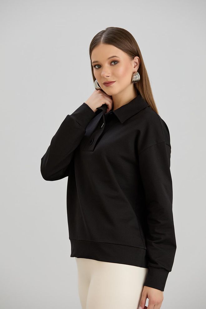 Sortie Collection Čierna Mikina S Vrúbkovaným Golierom Neformálny & Športový Veľkoobchod s oblečením Športový