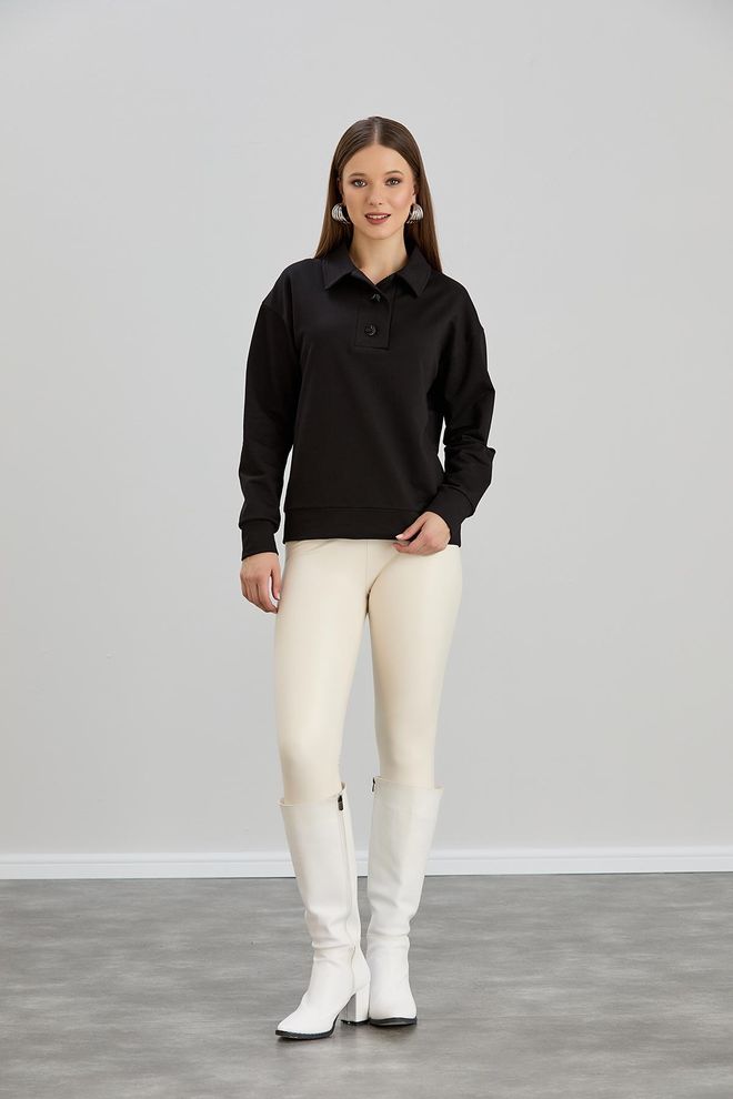 Sortie Collection Čierna Mikina S Vrúbkovaným Golierom Neformálny & Športový Veľkoobchod s oblečením Jar