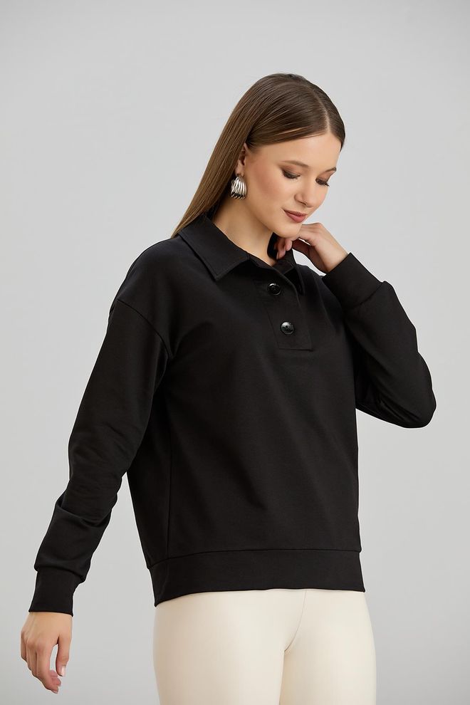 Sortie Collection Čierna Mikina S Vrúbkovaným Golierom Neformálny & Športový Veľkoobchod s oblečením Práca