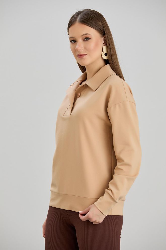 Sortie Collection Béžová Mikina S Polovičným Výstrihom A Bežným Strihom Veľkoobchod s oblečením Jar