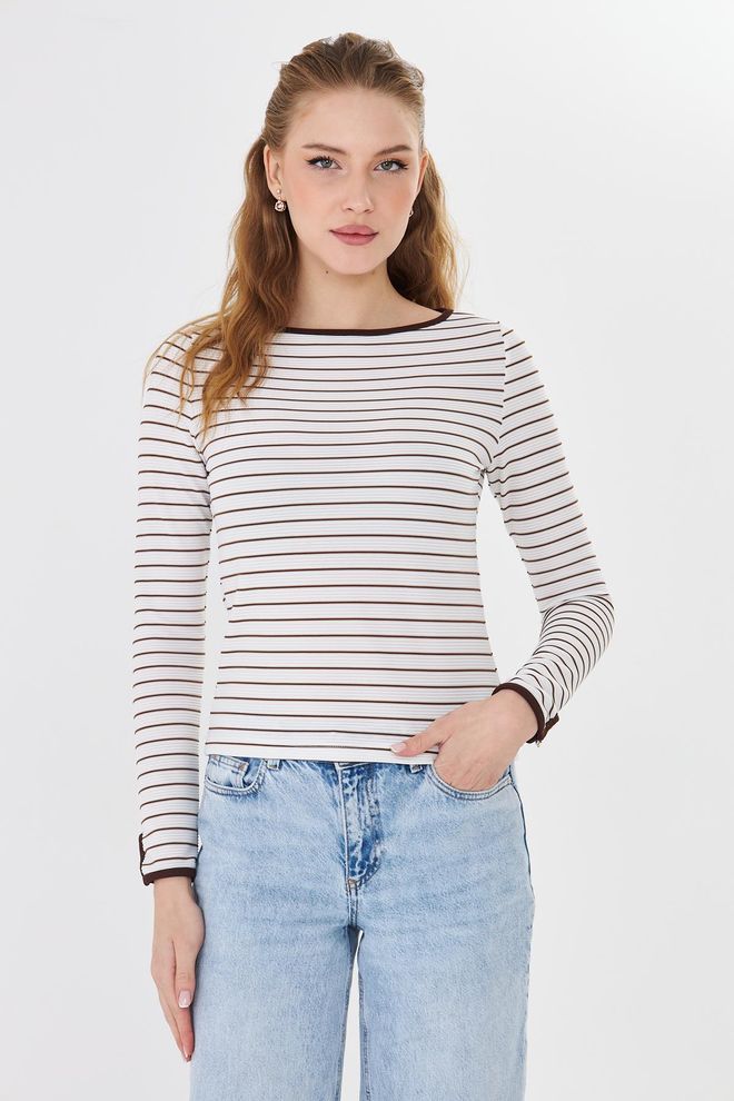 Sortie Collection Biała Paskowana Bluzka Slim Fit Hurtowa sprzedaż odzieży 5