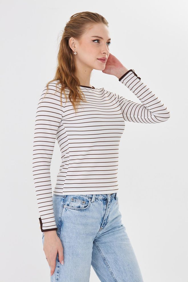 Sortie Collection Biała Paskowana Bluzka Slim Fit Hurtowa sprzedaż odzieży Praca