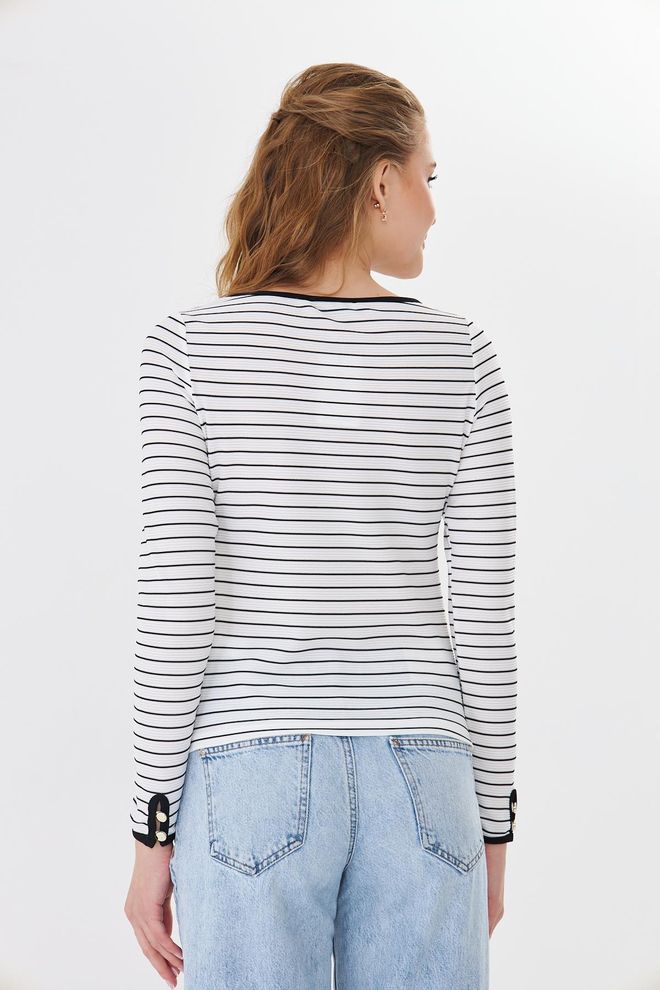 Sortie Collection Biała Prążkowana Bluzka Slim Fit Hurtowa sprzedaż odzieży 1