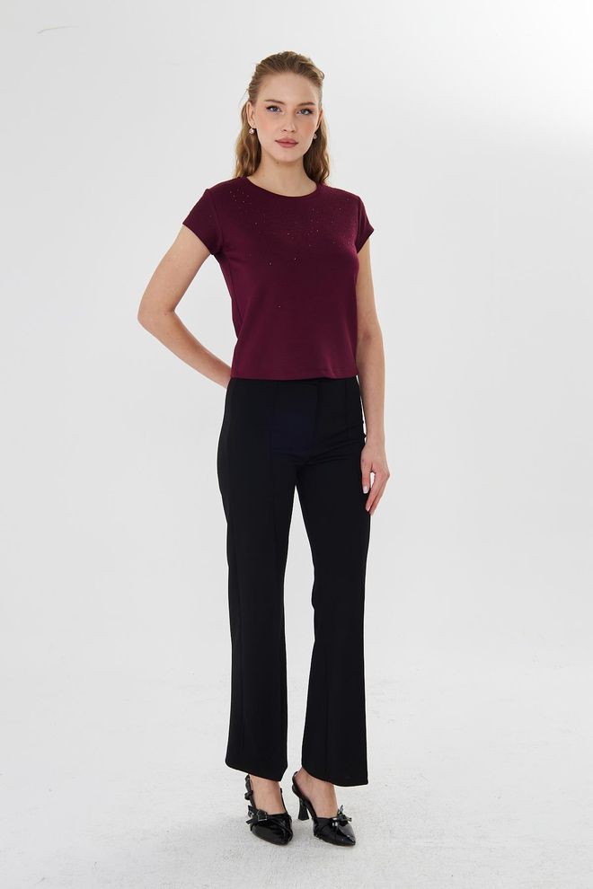 Sortie Collection Claret Red Tshirt With Sequined Glam Wholesale Clothing Spring