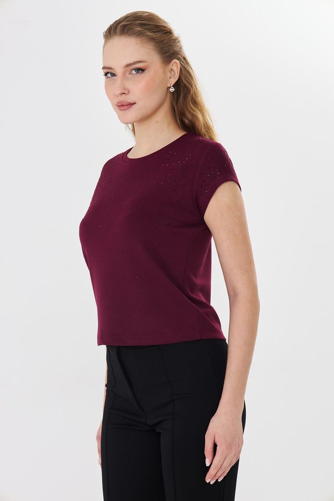 Sortie Collection Claret Red Tshirt With Sequined Glam Wholesale Clothing 5