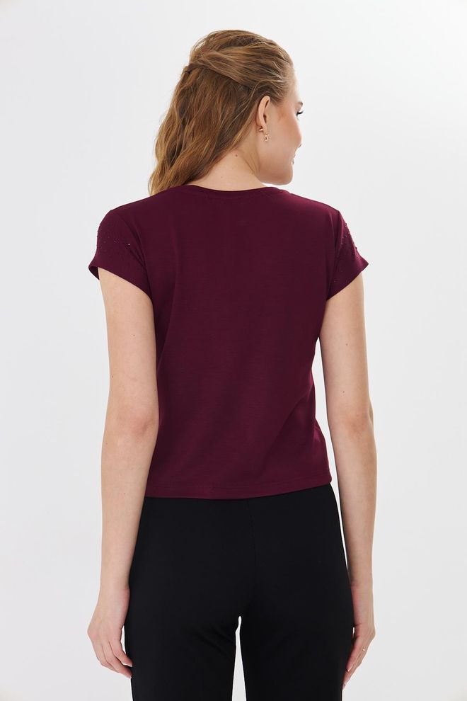 Sortie Collection Claret Red Tshirt With Sequined Glam Wholesale Clothing 1