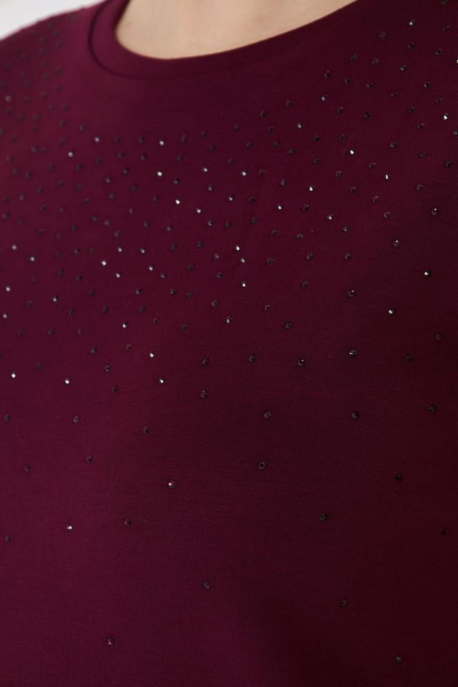 Sortie Collection Claret Red Tshirt With Sequined Glam Wholesale Clothing Work