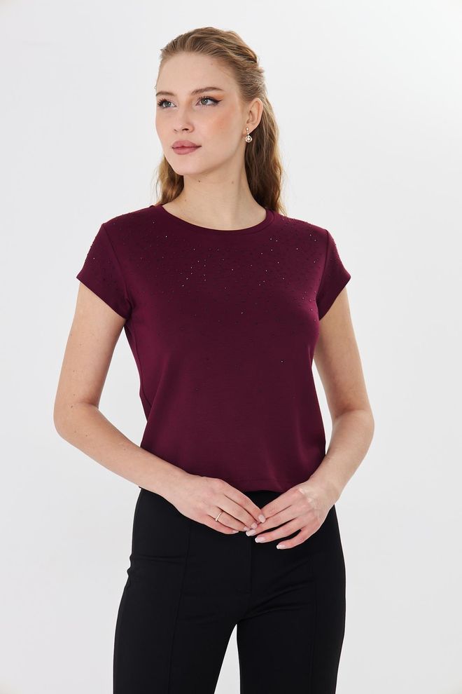 Sortie Collection Claret Red Tshirt With Sequined Glam Wholesale Clothing Christmas