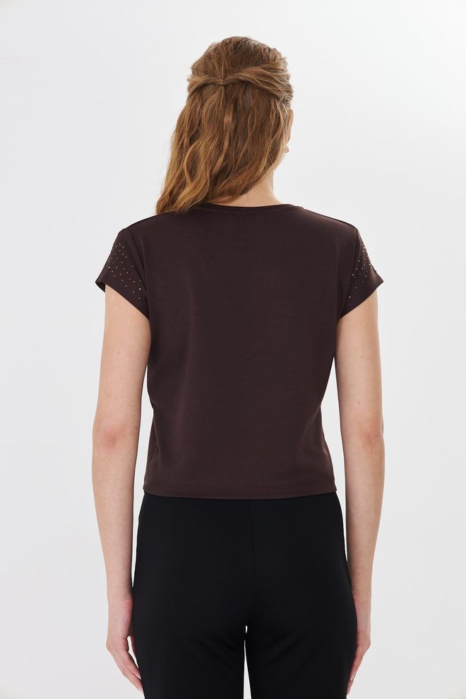 Sortie Collection Brown Glam Casual Tshirt With Sequins Wholesale Clothing 1
