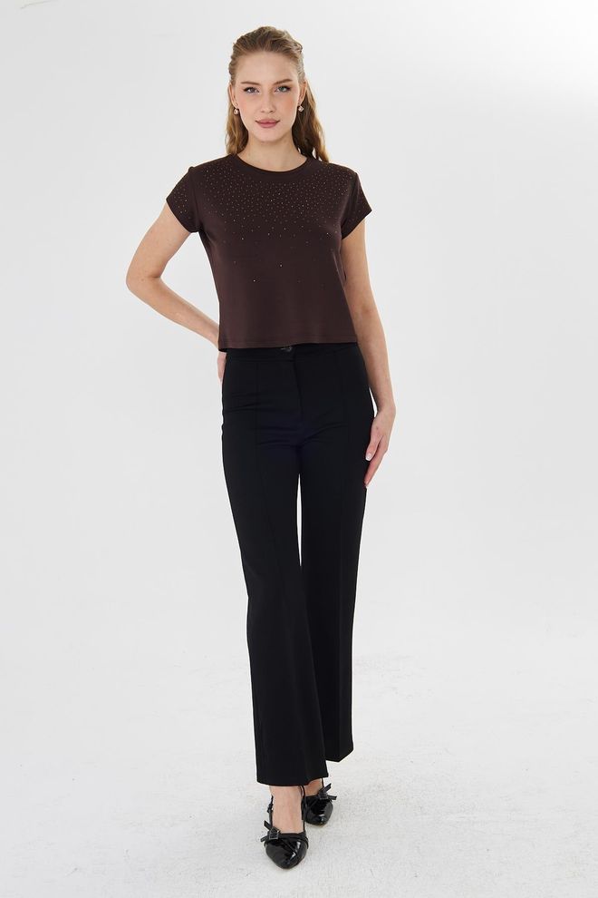 Sortie Collection Brown Glam Casual Tshirt With Sequins Wholesale Clothing Spring