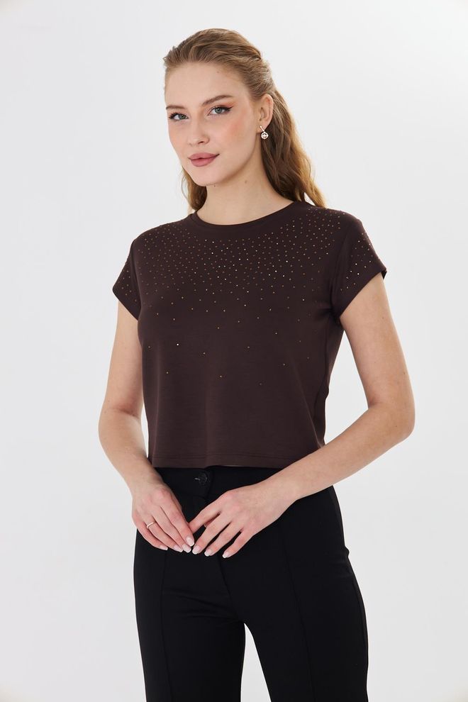 Sortie Collection Brown Glam Casual Tshirt With Sequins Wholesale Clothing 5