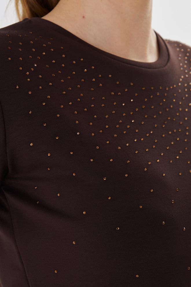 Sortie Collection Brown Glam Casual Tshirt With Sequins Wholesale Clothing Lounge