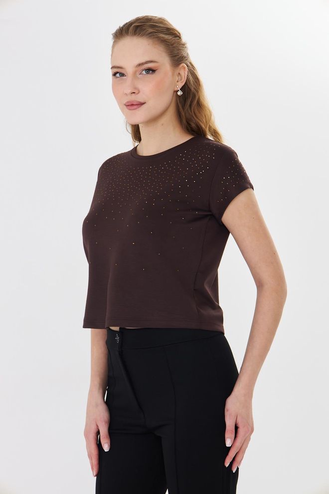 Sortie Collection Brown Glam Casual Tshirt With Sequins Wholesale Clothing Work