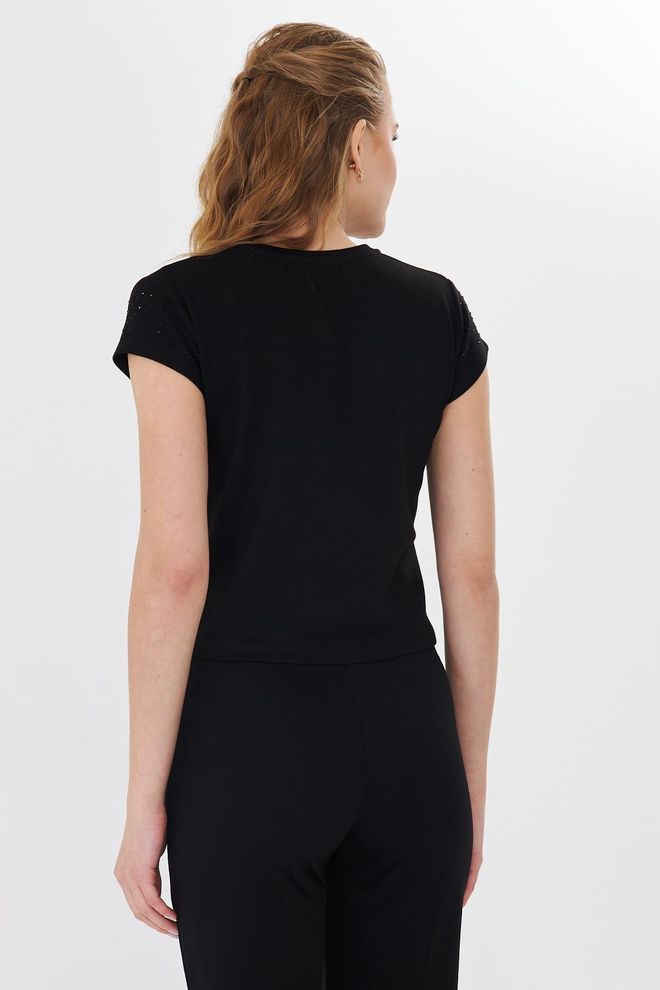 Sortie Collection Black Elegant Glam Tshirt With Sequined Detail Wholesale Clothing 1