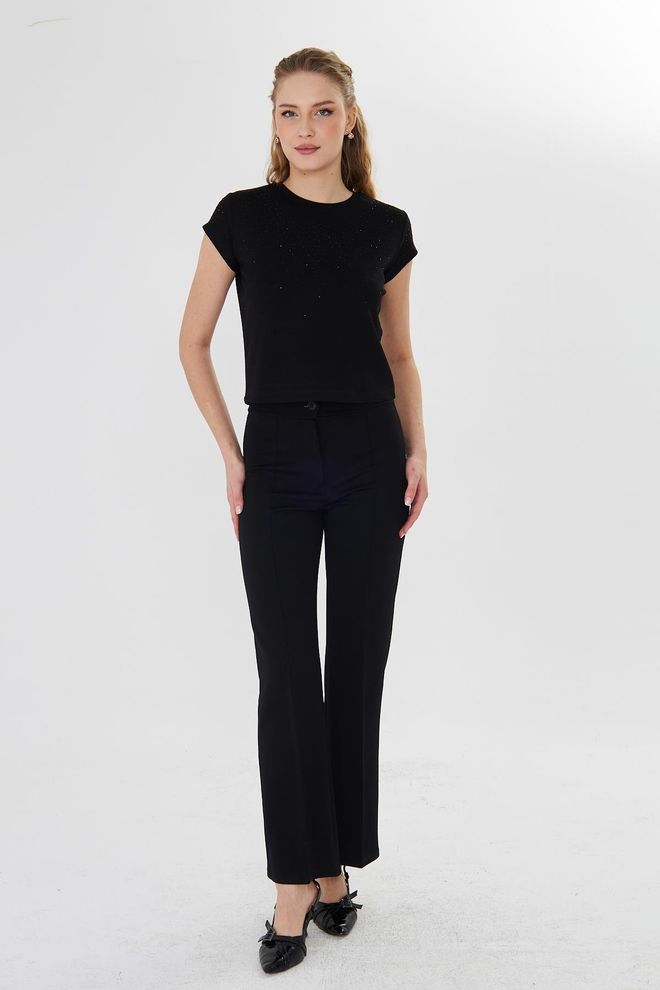 Sortie Collection Black Elegant Glam Tshirt With Sequined Detail Wholesale Clothing Spring