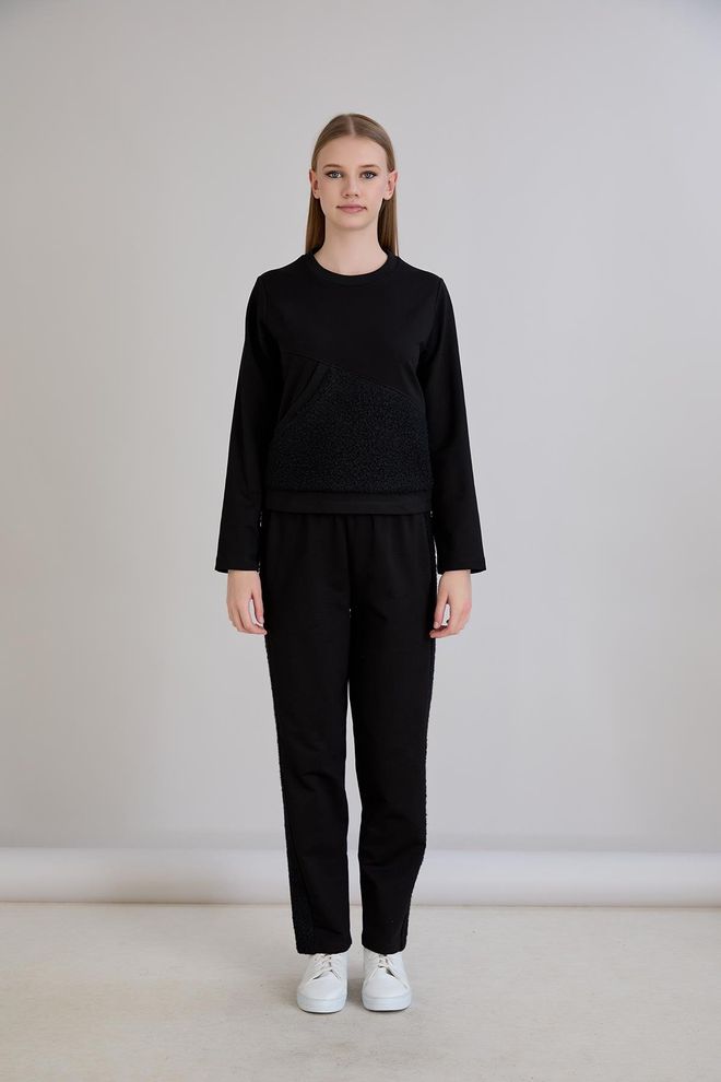 Sortie Collection Tuta Sportiva Casual Nera Con Pantaloni Jogger Abbigliamento all'ingrosso 5