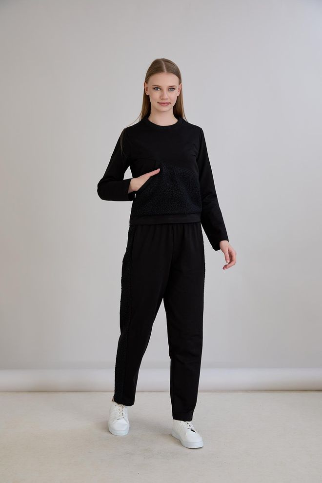 Sortie Collection Tuta Sportiva Casual Nera Con Pantaloni Jogger Abbigliamento all'ingrosso Da cocktail