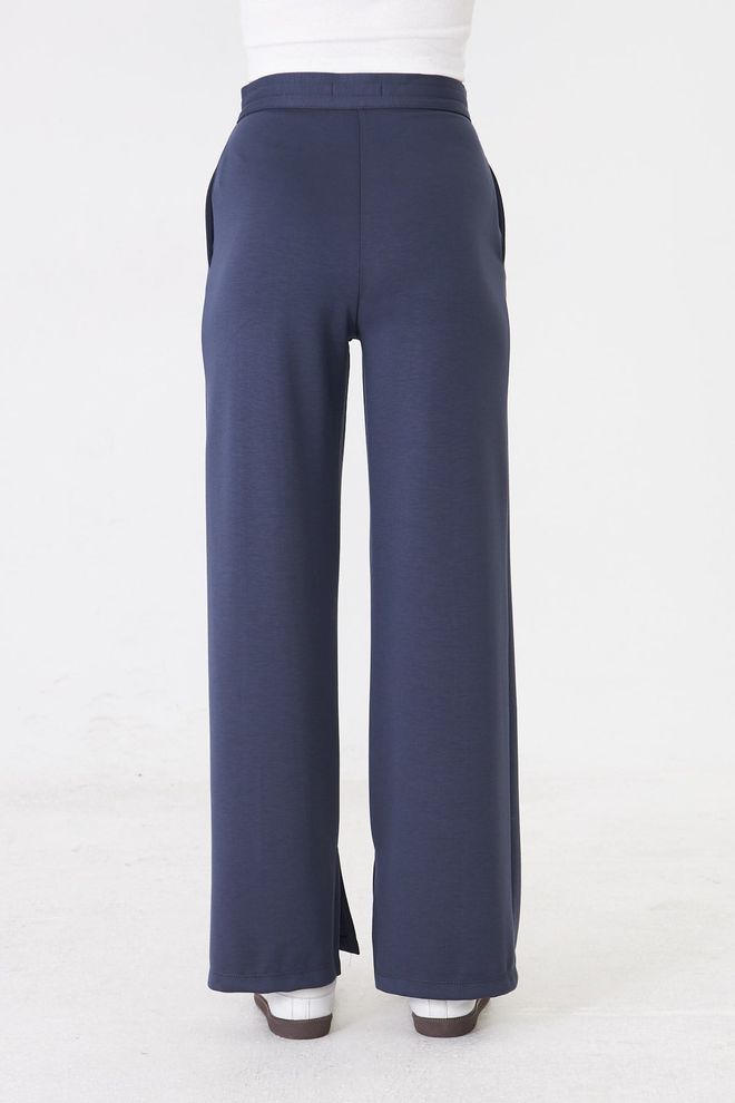 Sortie Collection Navy Blue Sweatpants With Wide Leg And Buttoned Closure Wholesale Clothing 1