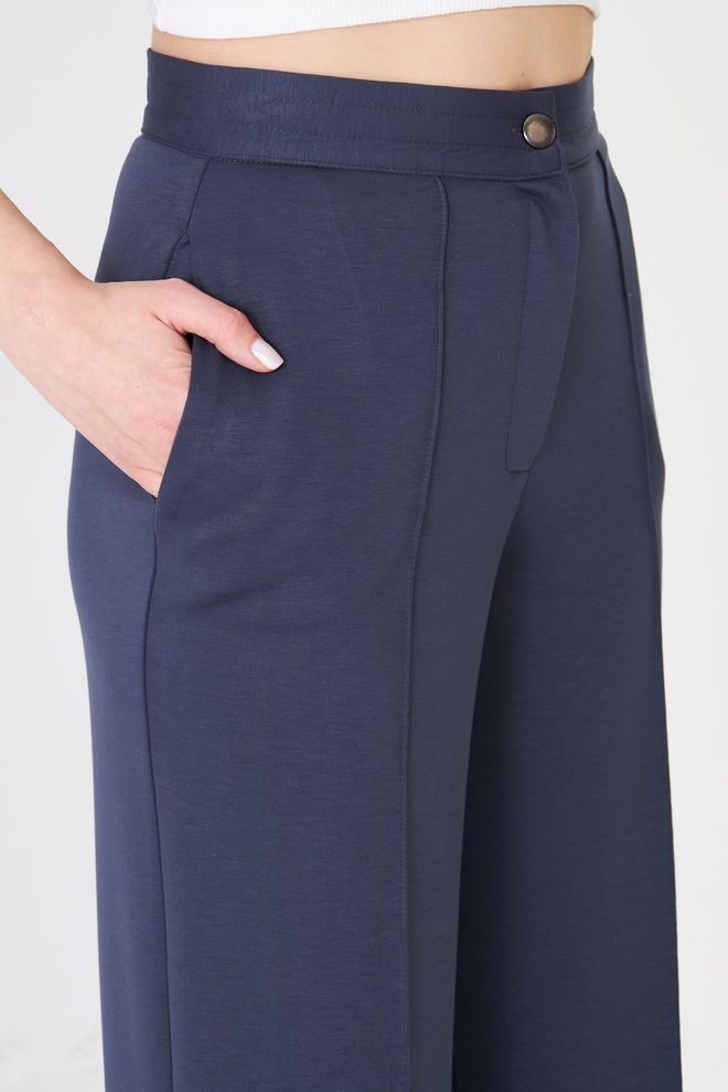 Sortie Collection Navy Blue Sweatpants With Wide Leg And Buttoned Closure Wholesale Clothing Lounge