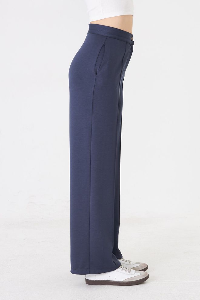 Sortie Collection Navy Blue Sweatpants With Wide Leg And Buttoned Closure Wholesale Clothing Streetwear