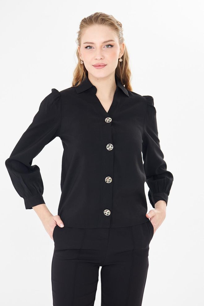 Sortie Collection Camicia Formale Elegante Nera Abbigliamento all'ingrosso Formale