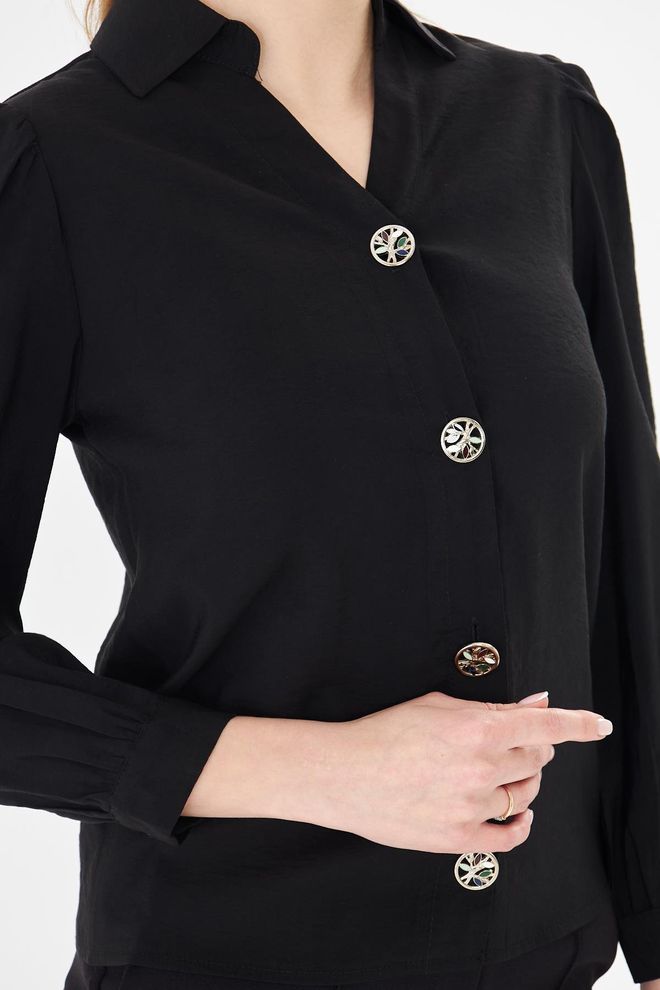 Sortie Collection Siyah Zarif Resmi Gömlek Toptan Giyim İş