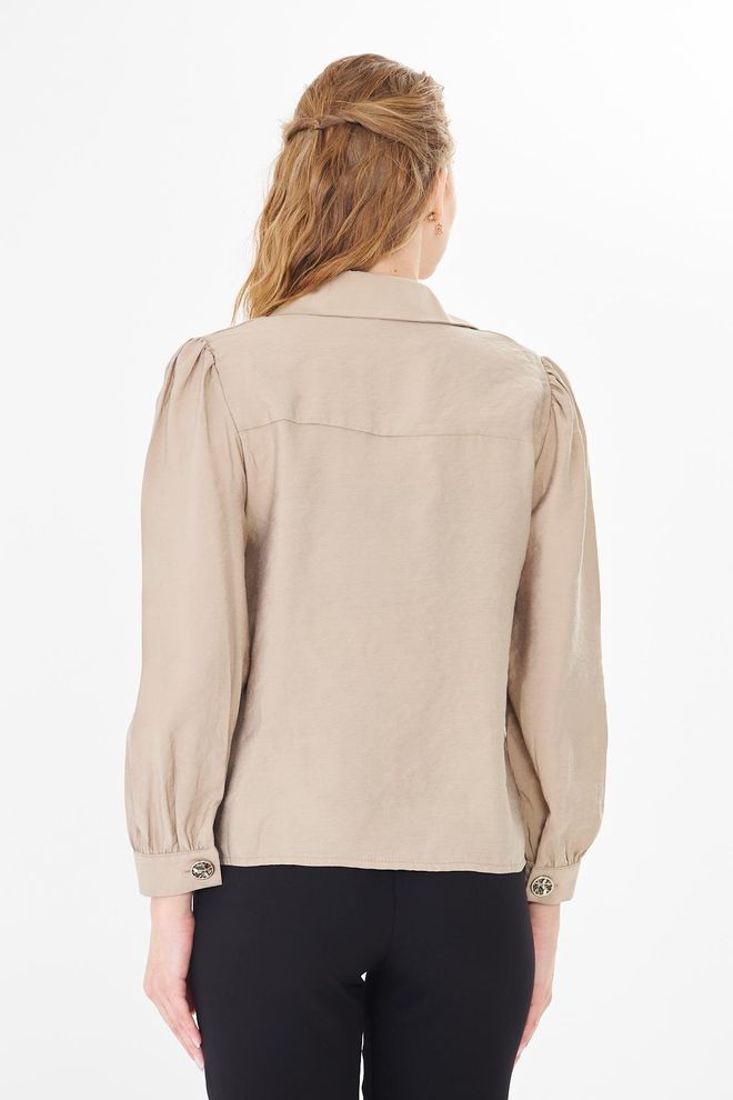 Sortie Collection Bej Zarif Düğmeli Gömlek Karpuz Kollu Toptan Giyim 1