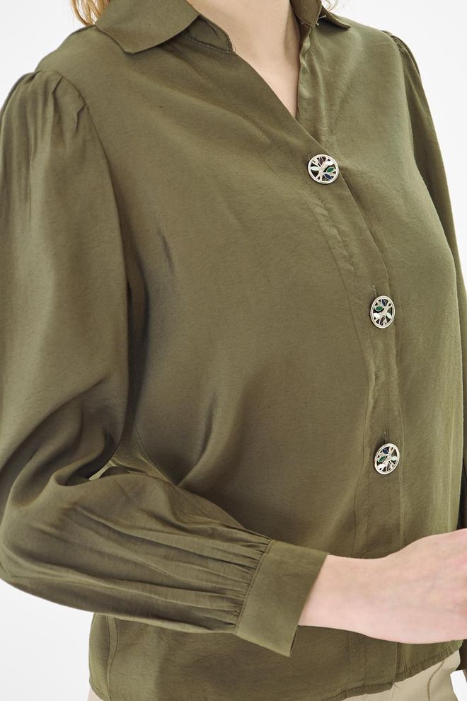 Sortie Collection Haki Zarif Düğmeli Uzun Kollu Gömlek Toptan Giyim İş