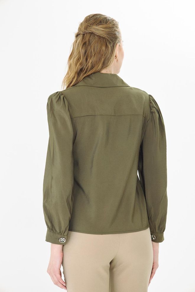 Sortie Collection Haki Zarif Düğmeli Uzun Kollu Gömlek Toptan Giyim 1