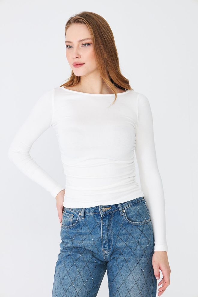 Sortie Collection White Blouse With Boat Neck And Slim Fit Wholesale Clothing 5