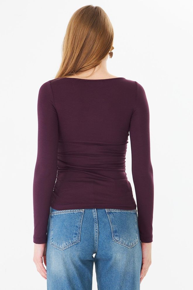 Sortie Collection Claret Red Blouse With Slim Fit And Boat Neck Wholesale Clothing 1