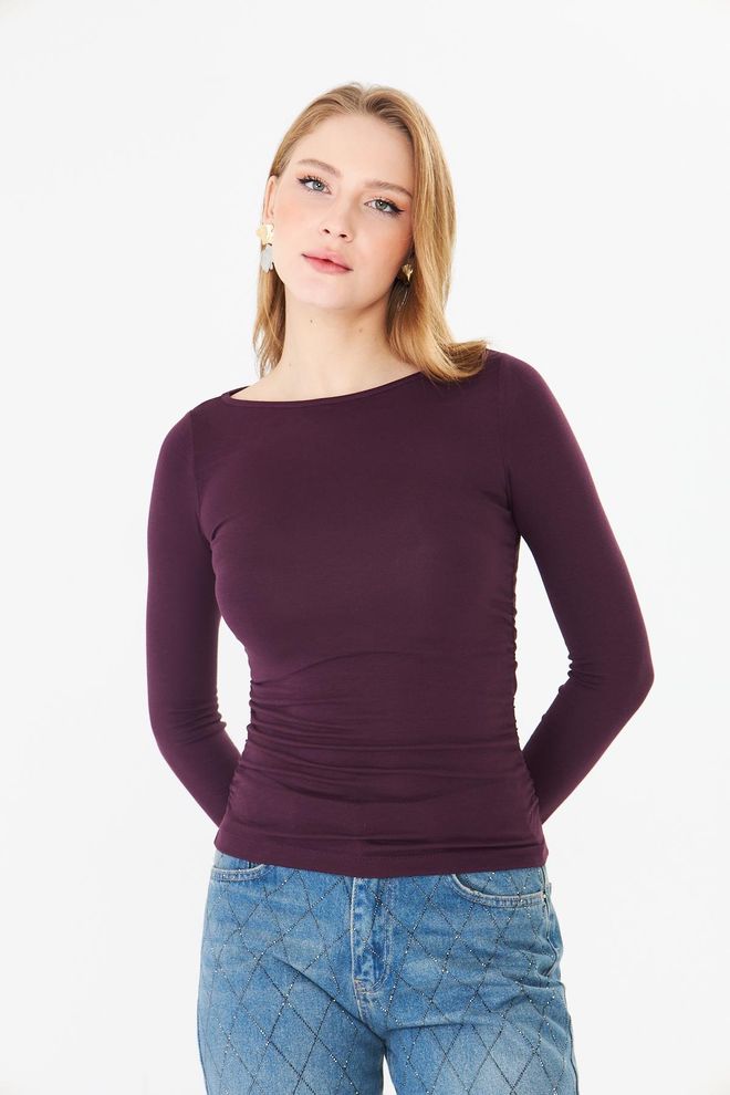 Sortie Collection Claret Red Blouse With Slim Fit And Boat Neck Wholesale Clothing Birthday