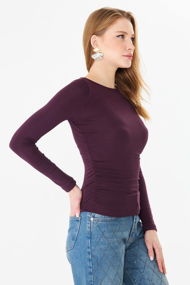 Sortie Collection Claret Red Blouse With Slim Fit And Boat Neck Wholesale Clothing Fall